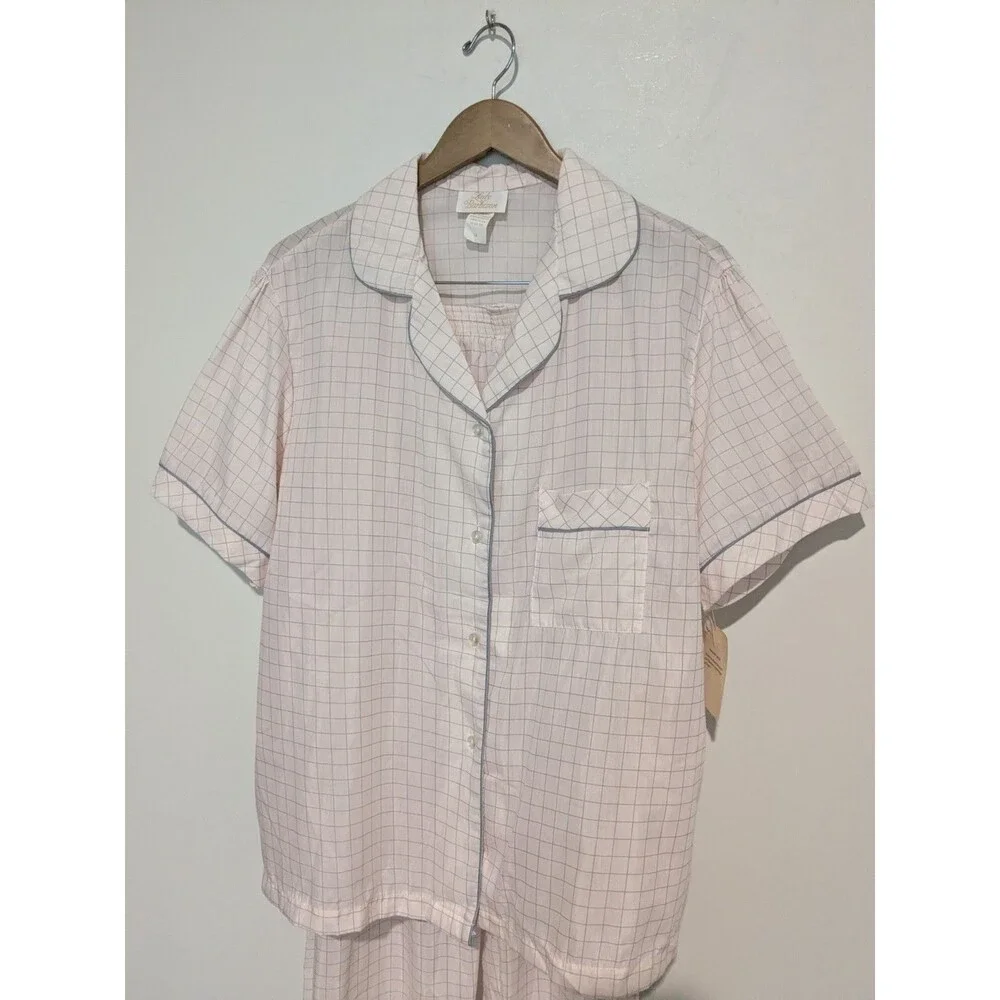NOS Vintage Pink Grey Lady Barbizon 2 pc S/S Pajama Set 1X Blendaire Batiste